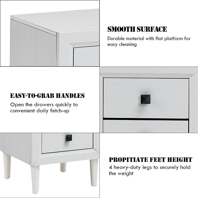 Pemberly Row Contemporary Engineered Wood Nightstands in White (Set of 2)