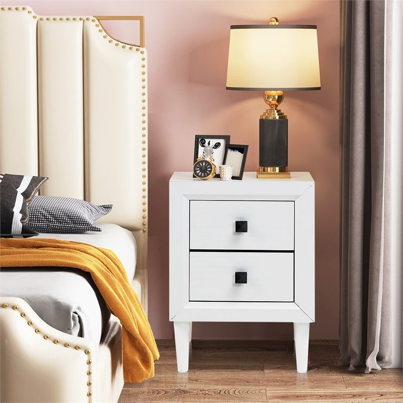 Pemberly Row Contemporary Engineered Wood Nightstands in White (Set of 2)