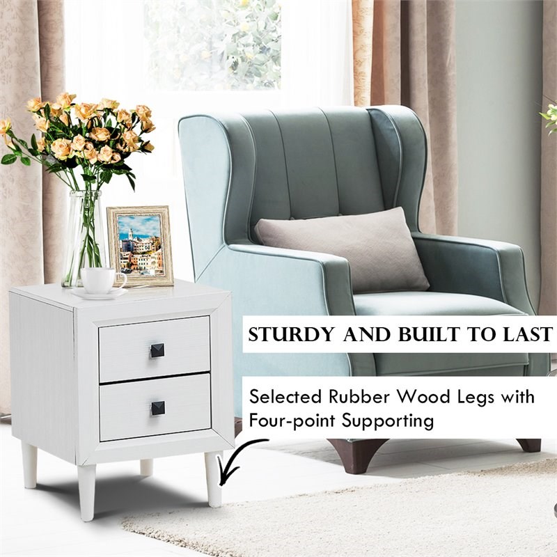 Pemberly Row Contemporary Engineered Wood Nightstands in White (Set of 2)