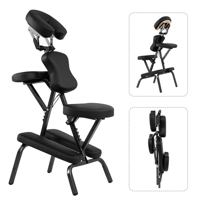 Pemberly Row Travel Massage Tattoo Spa Chair w/ Carrying Bag in Black