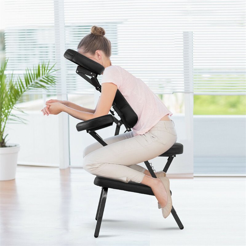 Pemberly Row Travel Massage Tattoo Spa Chair w/ Carrying Bag in Black