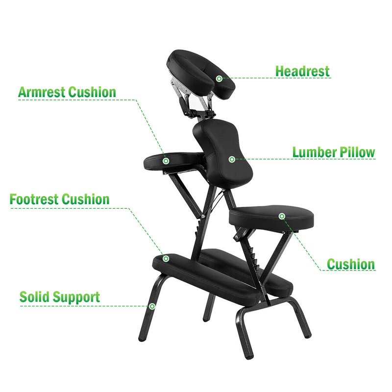 Pemberly Row Travel Massage Tattoo Spa Chair w/ Carrying Bag in Black