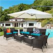 Pemberly Row 8 Pcs Rattan & Fabric Patio Furniture Set with Cushion in Turquoise
