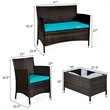 Pemberly Row 8 Pcs Rattan & Fabric Patio Furniture Set with Cushion in Turquoise