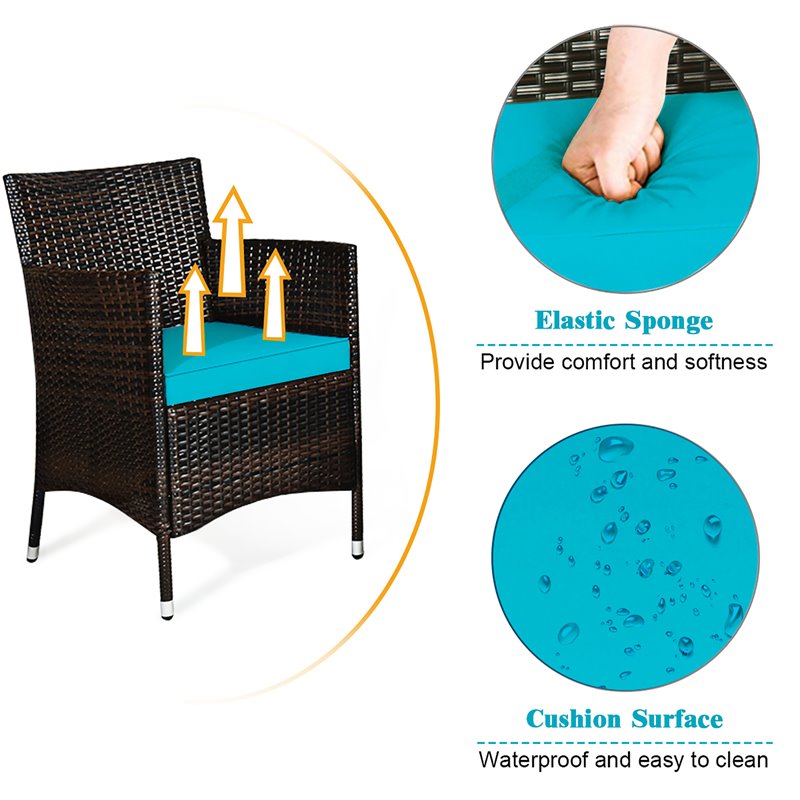 Pemberly Row 8 Pcs Rattan & Fabric Patio Furniture Set with Cushion in Turquoise