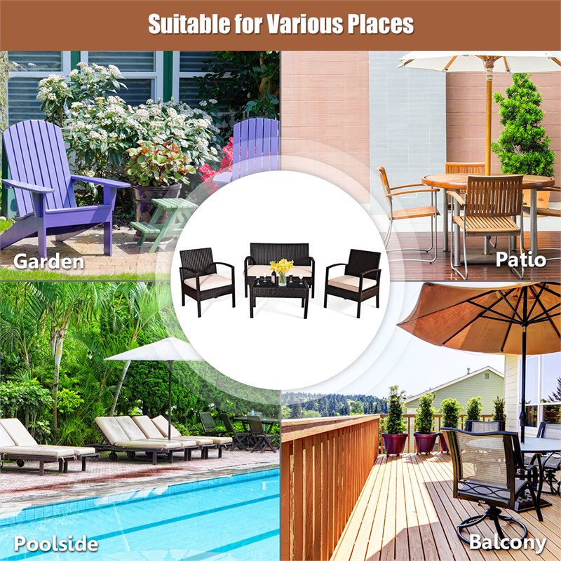 Pemberly Row 8 Pieces Patio Conversation Furniture Set with Cushion in Black