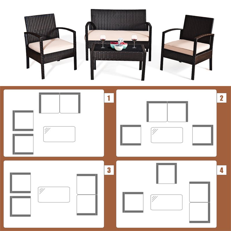 Pemberly Row 8 Pieces Patio Conversation Furniture Set with Cushion in Black