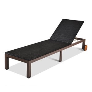 Pemberly Row 2 Pieces Adjustable Rattan Patio Lounge Chair with Wheels in White