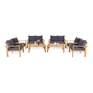 Pemberly Row 8 Pcs Acacia Wood Patio Furniture Set with Thick Cushion in Brown