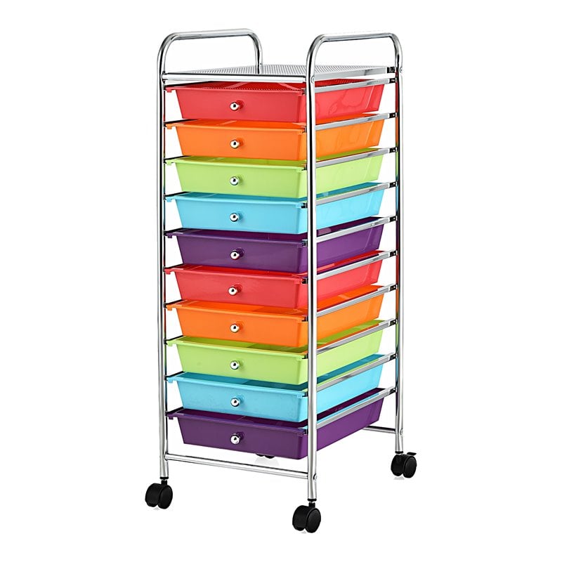 Pemberly Row Scrapbook Paper Rolling Storage Cart w/ 10 Drawer in Multi-Color