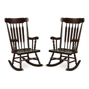 Pemberly Row 17.5&quot Solid Rubber Wood Rocking Chair in Coffee/Glossy (Set of 2)