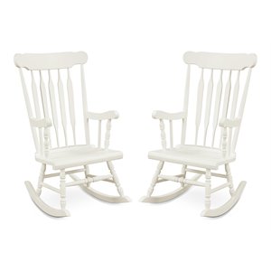 Pemberly Row 17.5&quot Solid Rubber Wood Rocking Chair in White/Glossy (Set of 2)
