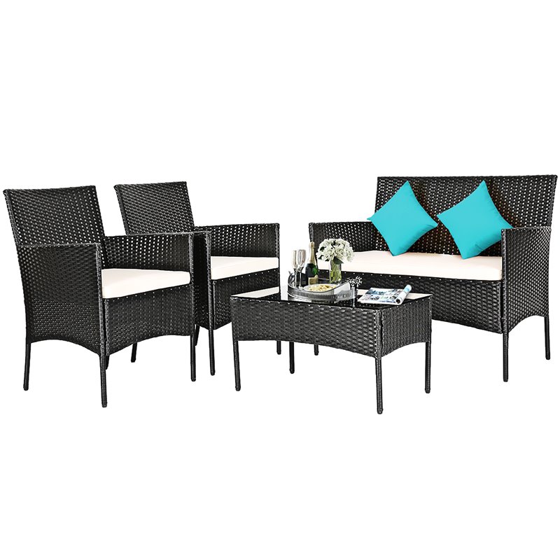 Pemberly Row 8 Pcs Rattan and Fabric Patio Furniture Set with Cushion in White