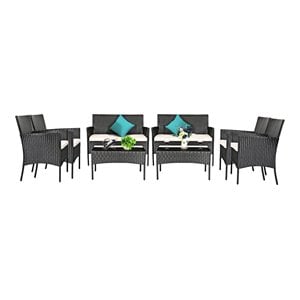 Pemberly Row 8 Pcs Rattan and Fabric Patio Furniture Set with Cushion in White