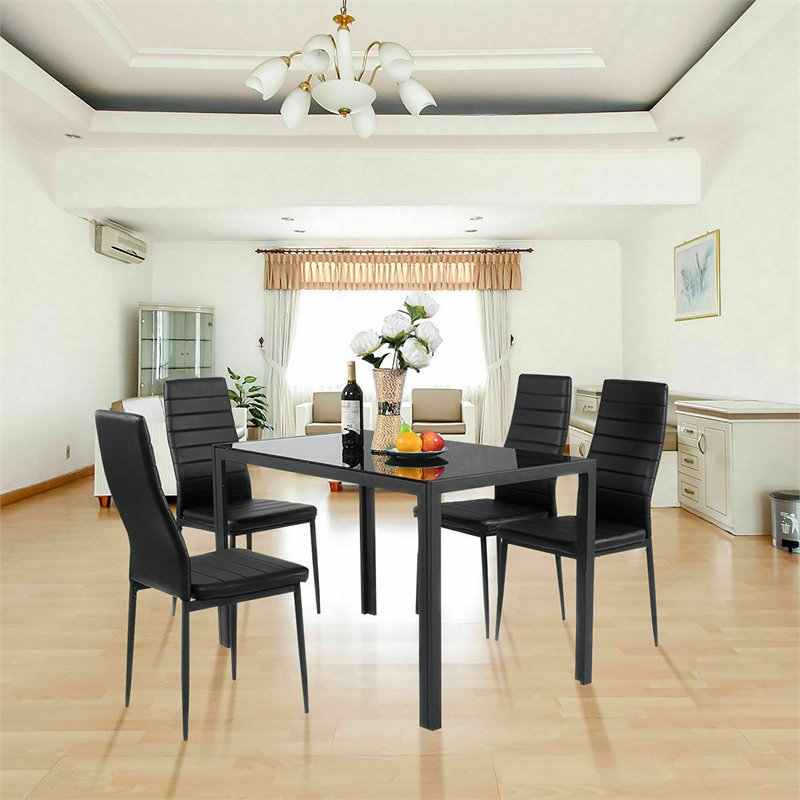 Pemberly Row 5 Pieces Metal Dining Set with Table and 4 Chairs in Black