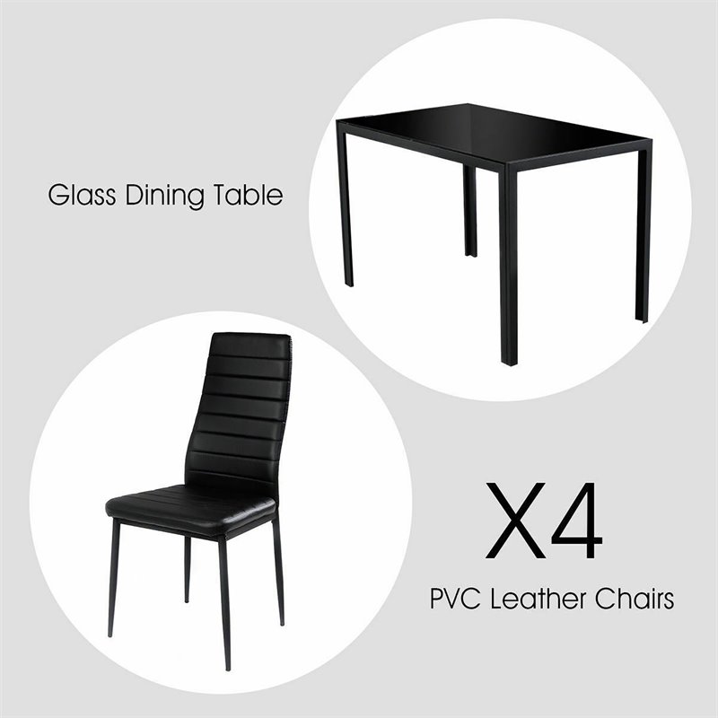 Pemberly Row 5 Pieces Metal Dining Set with Table and 4 Chairs in Black