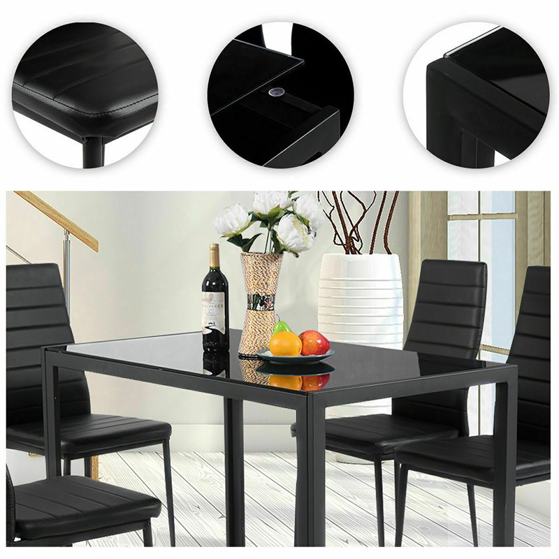 Pemberly Row 5 Pieces Metal Dining Set with Table and 4 Chairs in Black