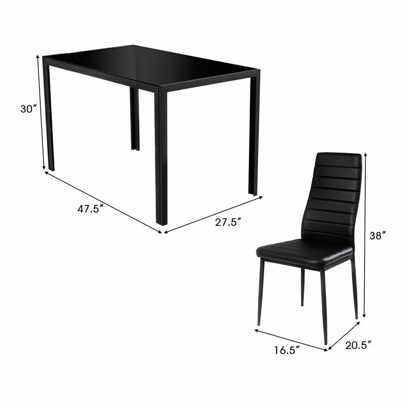 Pemberly Row 5 Pieces Metal Dining Set with Table and 4 Chairs in Black