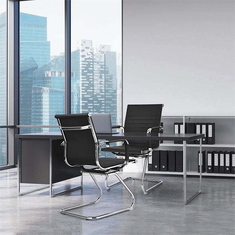 Pemberly Row Contemporary Polyurethane Office Chairs in Black (Set of 4)