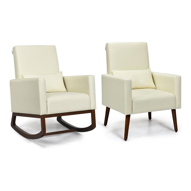 Pemberly Row Upholstered Rocking Chair with Pillow in Beige (Set of 2 Dual-use)
