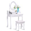 Pemberly Row Pine Wood Vanity Table Set with Dressing Table and Stool in White