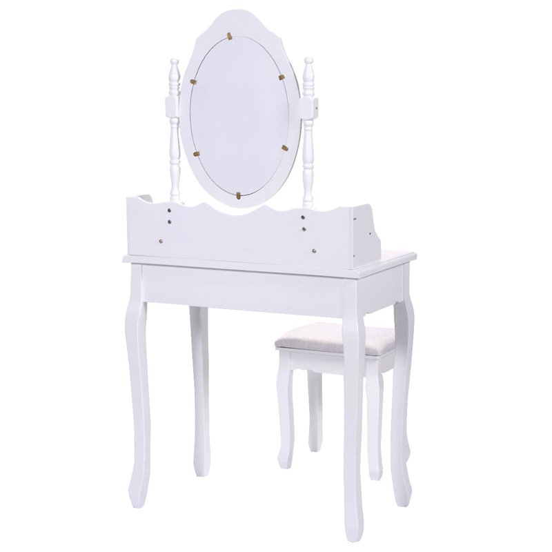 Pemberly Row Pine Wood Vanity Table Set with Dressing Table and Stool in White
