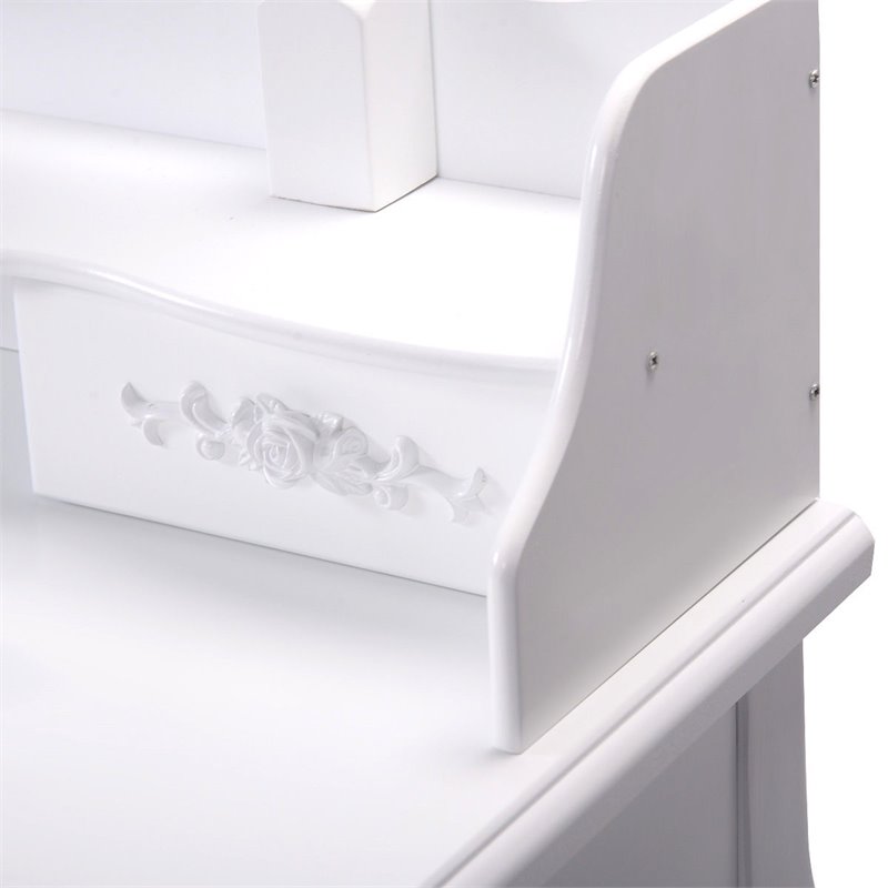 Pemberly Row Pine Wood Vanity Table Set with Dressing Table and Stool in White
