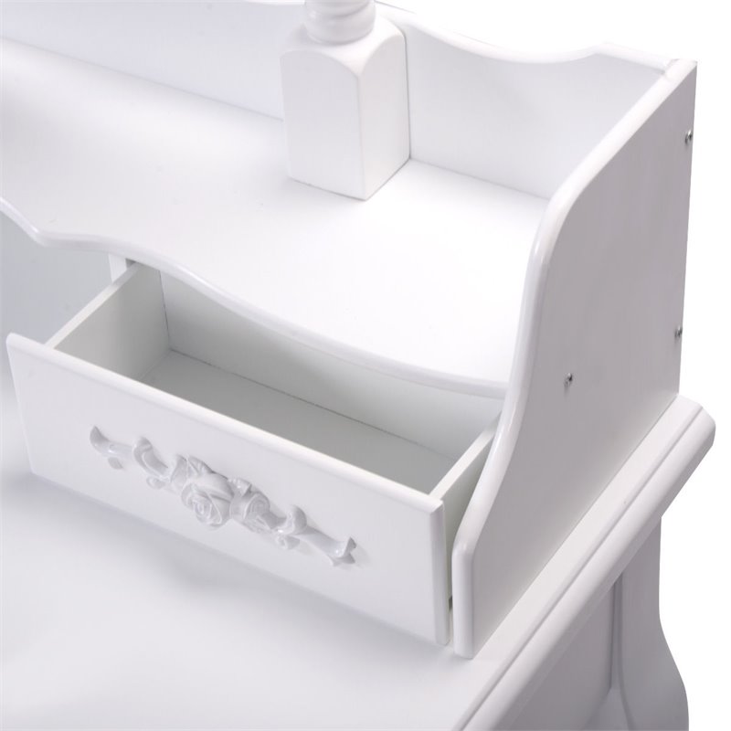 Pemberly Row Pine Wood Vanity Table Set with Dressing Table and Stool in White