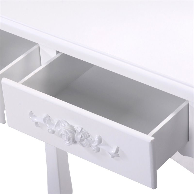Pemberly Row Pine Wood Vanity Table Set with Dressing Table and Stool in White