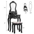 Pemberly Row Pine Wood Vanity Table Set with 3 Storage Drawers in Black