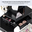 Pemberly Row Pine Wood Vanity Table Set with 3 Storage Drawers in Black