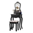 Pemberly Row Pine Wood Vanity Table Set with 3 Storage Drawers in Black