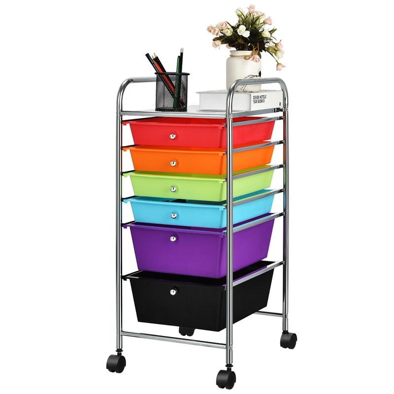 Pemberly Row Scrapbook Paper Rolling Storage Cart w/ 6 Drawers in Multi-Color