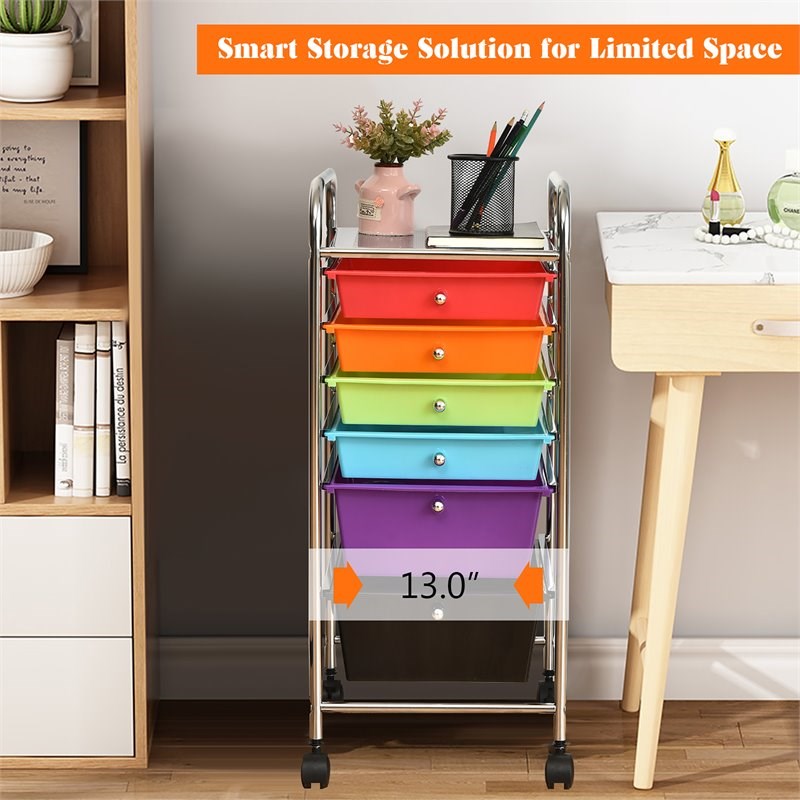 Pemberly Row Scrapbook Paper Rolling Storage Cart w/ 6 Drawers in Multi-Color