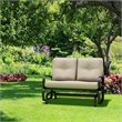 Pemberly Row Steel Metal Outdoor Patio Rocking Bench with Cushion Seat in Black