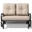 Pemberly Row Steel Metal Outdoor Patio Rocking Bench with Cushion Seat in Black