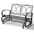 Pemberly Row Steel Metal Outdoor Patio Rocking Bench with Cushion Seat in Black