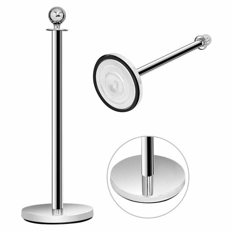 Pemberly Row Stainless Steel Queue Pole in Silver/Red Velvet (Set of 6)