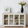 Pemberly Row MDF and Glass Kitchen Storage Cabinet with Sliding Door in White