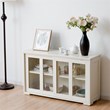 Pemberly Row MDF and Glass Kitchen Storage Cabinet with Sliding Door in White