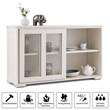 Pemberly Row MDF and Glass Kitchen Storage Cabinet with Sliding Door in White