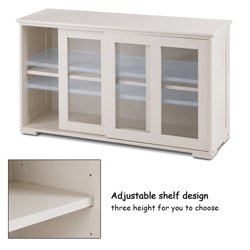 Pemberly Row MDF and Glass Kitchen Storage Cabinet with Sliding Door in White