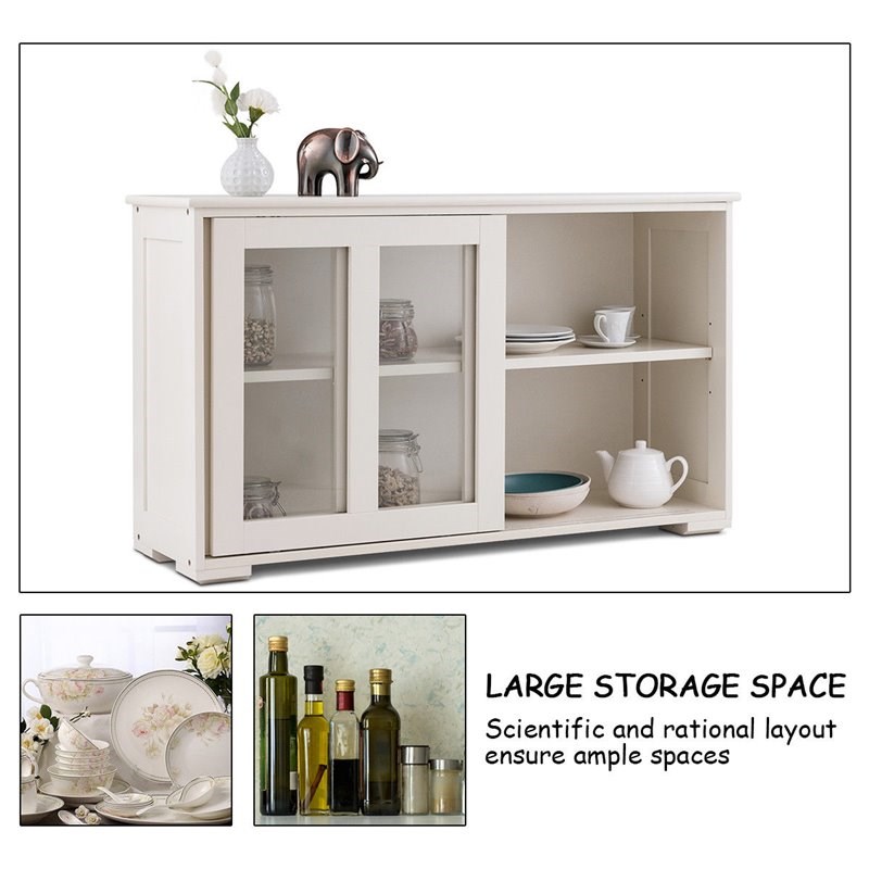 Pemberly Row MDF and Glass Kitchen Storage Cabinet with Sliding Door in White