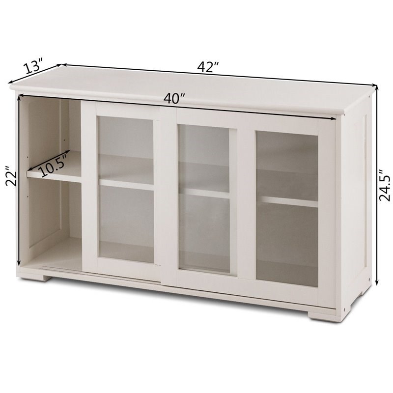 Pemberly Row MDF and Glass Kitchen Storage Cabinet with Sliding Door in White