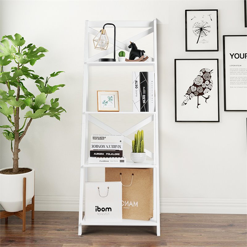 Pemberly Row 4-Tier Contemporary MDF Board Multifunctional Ladder Shelf in White