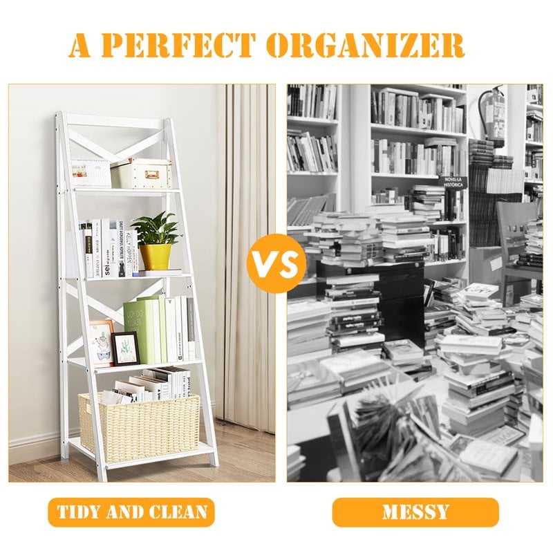 Pemberly Row 4-Tier Contemporary MDF Board Multifunctional Ladder Shelf in White