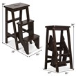 Pemberly Row 3-tier Pine Wood Multi-function Folding Ladder in Coffee