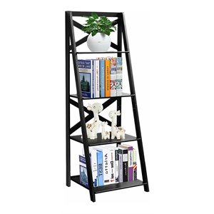 Pemberly Row 4-Tier Contemporary MDF Multifunctional Ladder Shelf in Black