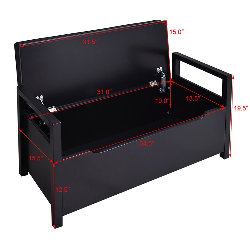 Pemberly Row Contemporary Wood Storage Bench with Removable Cushion in Black