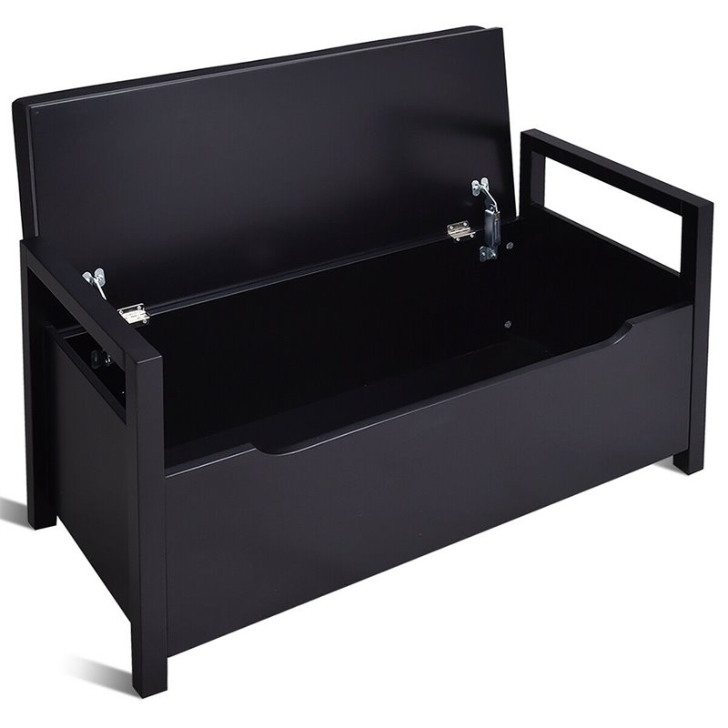 Pemberly Row Contemporary Wood Storage Bench with Removable Cushion in Black